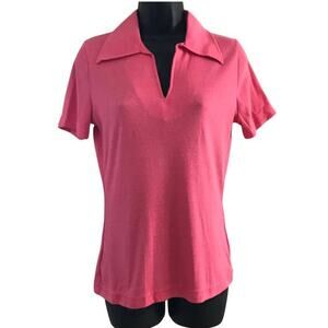 Vintage 70s Polo Shirt, Medium Short Sleeve Hot Pink Polo, Carroll Reed Clothing